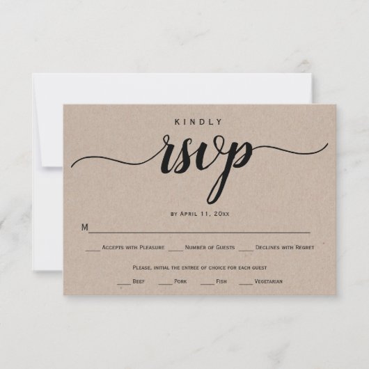 Cartons Réponse Script calligraphie kraft papier mariage rustique (Devant)