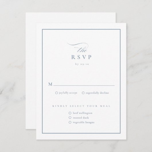 Cartons Réponse Script classique élégant Dusty Blue Mariage (Devant / Derrière)