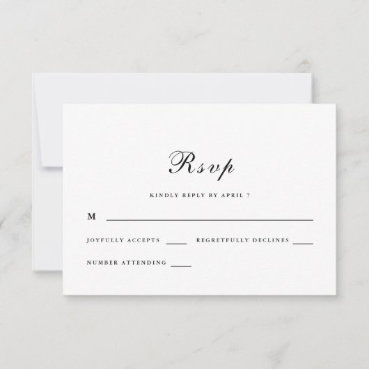Cartons Réponse Script classique et élégant Mariage noir et blanc (Devant)