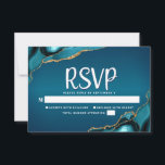 Cartons Réponse Script d'agate d'or Turquoise Ombre bat mitzvah<br><div class="desc">Soyez fier, réjouissez-vous et célébrez cette étape de votre Bat mitzvah préféré avec cette carte d'insertion RSVP cool, unique, moderne et personnalisée pour votre événement ! La typographie en écriture blanche recouvre un turquoise bleu foncé et turquoise, arrière - plan à agate bleu turquoise accentué de veines faux or. Personnalisez...</div>
