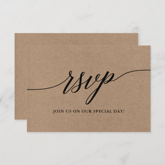 Cartons Réponse Script de calligraphie moderne Repas Mariage Kraft (Devant / Derrière)