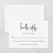 Cartons Réponse Script de lettres main moderne Mariage noir blanc (Devant / Derrière)