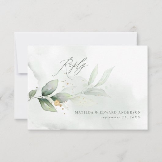 Cartons Réponse Script élégant mariage vert botanique moderne (Devant)