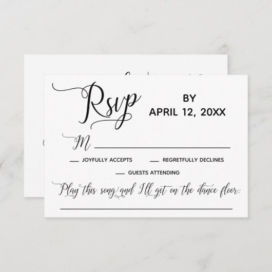 Cartons Réponse Script élégant Simple Chanson Demande de mariage R (Devant / Derrière)