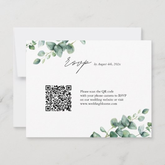 Cartons Réponse Script Eucalyptus vert mariage de code QR (Devant)