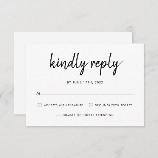 Cartons Réponse Script Gras Moderne Mariage noir et blanc (Devant / Derrière)