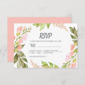 Cartons Réponse Script manuscrit rose Floral Rustique Boho Mariage (Devant / Derrière)