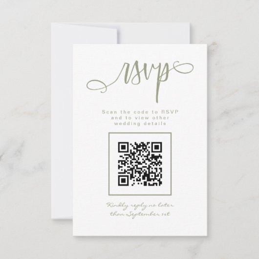 Cartons Réponse Script manuscrit vert Sage Code QR simple (Devant)