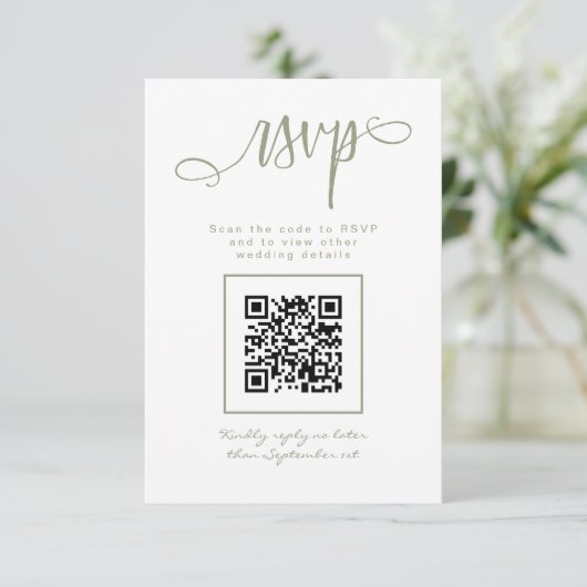 Cartons Réponse Script manuscrit vert Sage Code QR simple (Debout devant)
