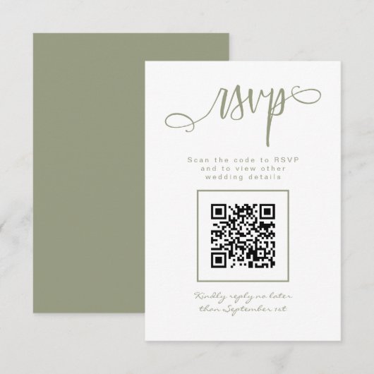 Cartons Réponse Script manuscrit vert Sage Code QR simple (Devant / Derrière)