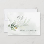 Cartons Réponse Script mariage élégant eucalyptus marine botanique (Devant)