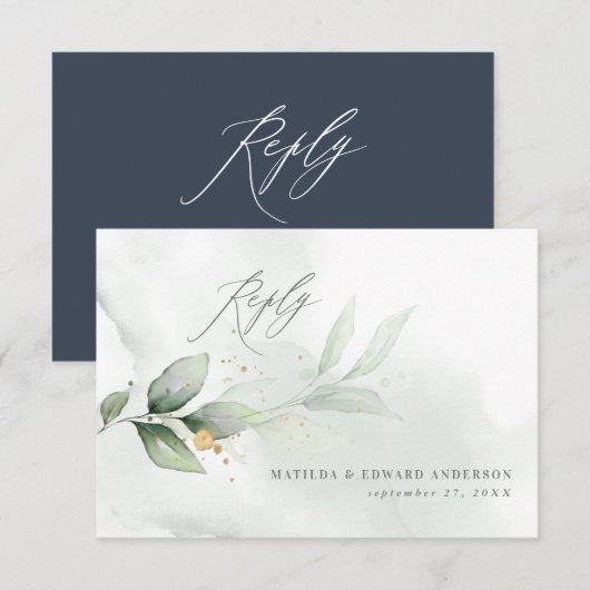 Cartons Réponse Script mariage élégant eucalyptus marine botanique (Devant / Derrière)