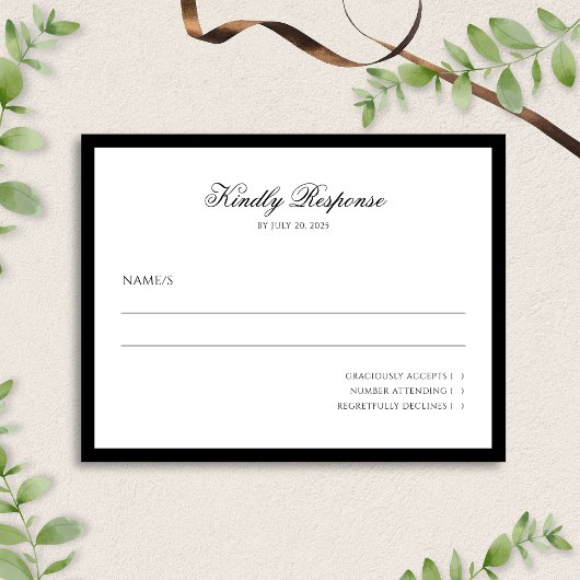 Cartons Réponse Script minimaliste classique Mariage noir et blanc