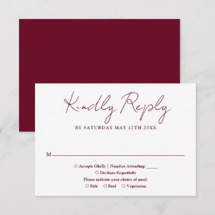 Cartons Réponse Script minimaliste élégant Mariage rouge Bourgogne