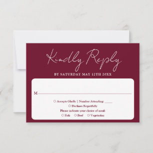 Cartons Réponse Script minimaliste élégant Mariage rouge Bourgogne