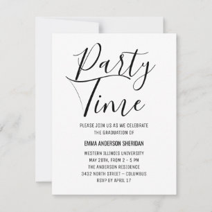 Cartons Réponse Script minimaliste élégant Noir & Blanc Grad Party