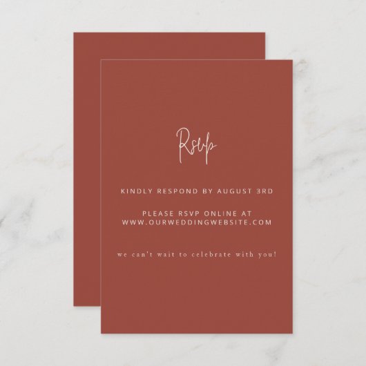 Cartons Réponse Script Modern Terracotta & Cream Mariage Website R (Devant / Derrière)