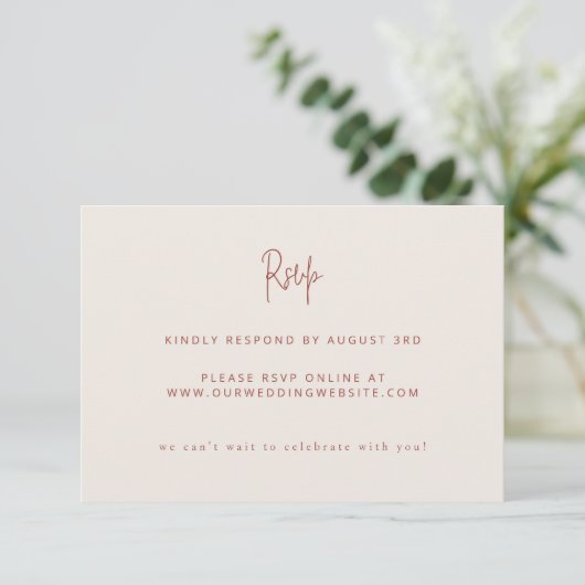 Cartons Réponse Script Modern Terracotta & Cream Site Mariage (Debout devant)