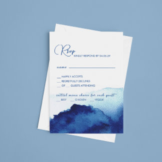 Cartons Réponse Script moderne Aquarelle Indigo Mariage bleu