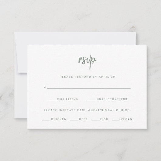 Cartons Réponse Script moderne blanc et texturé | Choix de repas M (Devant)