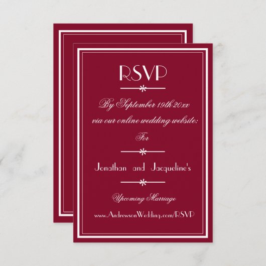 Cartons Réponse Script moderne chic élégant Mariage de Bourgogne (Devant / Derrière)