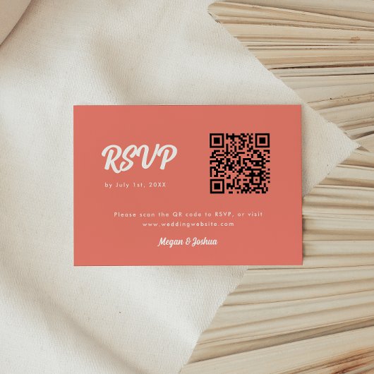 Cartons Réponse Script moderne Coral rose QR Code Mariage
