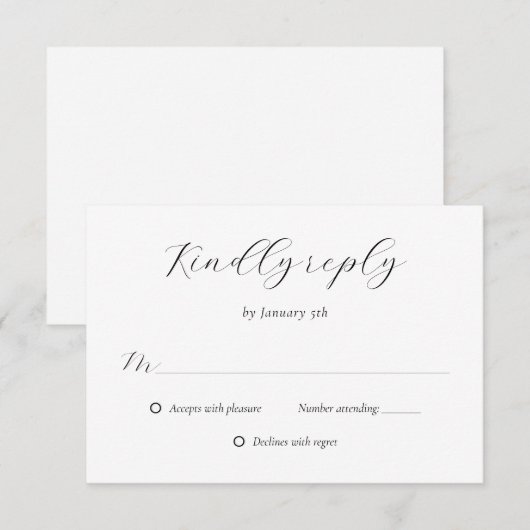 Cartons Réponse Script moderne Mariage noir et blanc (Devant / Derrière)