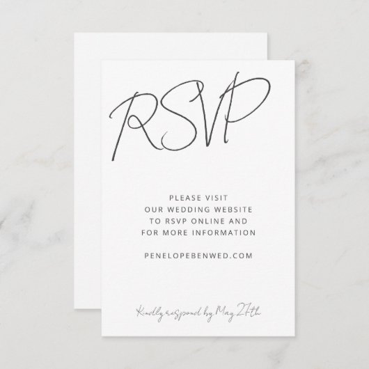 Cartons Réponse Script moderne Noir Blanc Mariage site Web en lign (Devant / Derrière)