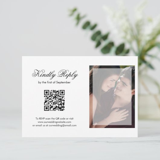 Cartons Réponse Script moderne photo QR Code Mariage (Debout devant)