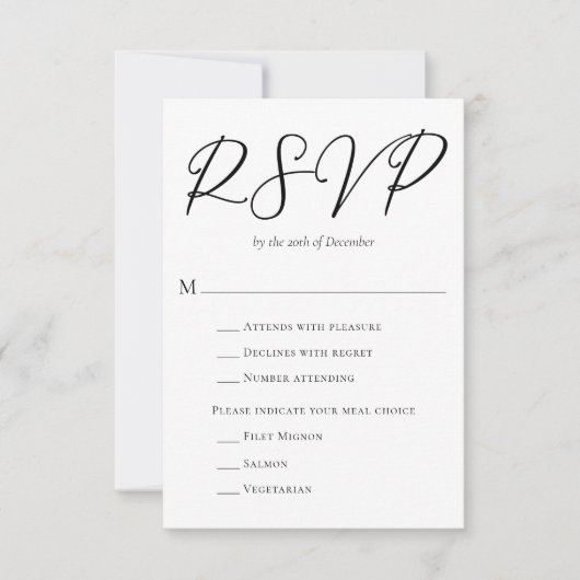 Cartons Réponse Script noir simple et chic avec Mariage de choix d (Devant)