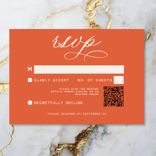 Cartons Réponse Script Orange Sunset moderne Mariage minimal QR
