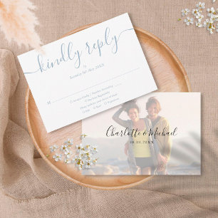 Cartons Réponse Script simple élégant Dusty Blue Photo Mariage