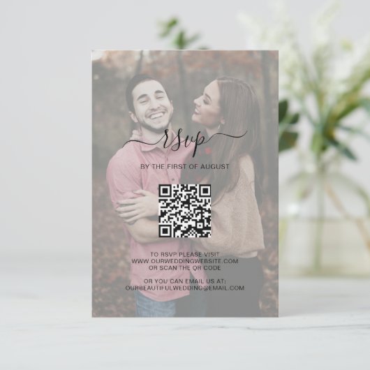 Cartons Réponse Script simple et élégant QR Code Mariage photo (Debout devant)