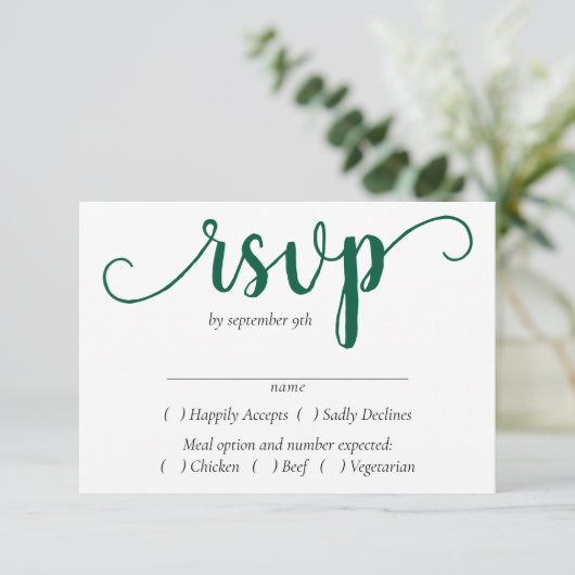 Cartons Réponse Script vert simple | Hunter Flouring Event Entree (Debout devant)