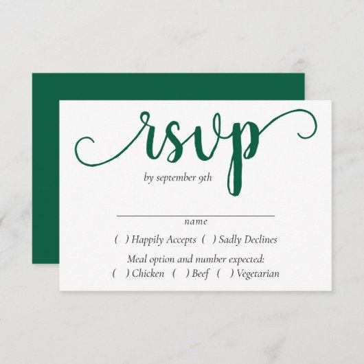 Cartons Réponse Script vert simple | Hunter Flouring Event Entree (Devant / Derrière)