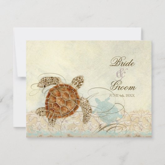 Cartons Réponse Sea Turtle Modern Coastal Ocean Beach Swirls (Dos)