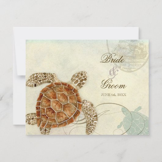 Cartons Réponse Sea Turtle Modern Coastal Ocean Beach Swirls (Dos)