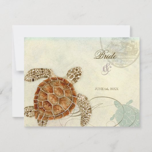 Cartons Réponse Sea Turtle Modern Coastal Ocean Beach Swirls (Dos)