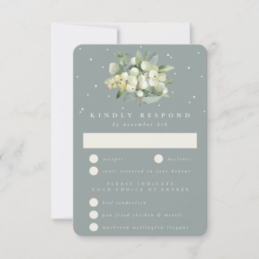 Cartons Réponse Seafoam Green Snowberry+Eucalyptus Bouquet Mariage (Devant)