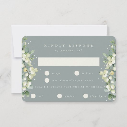 Cartons Réponse Seafoam Green Snowberry+Eucalyptus Mariage bordé (Devant)