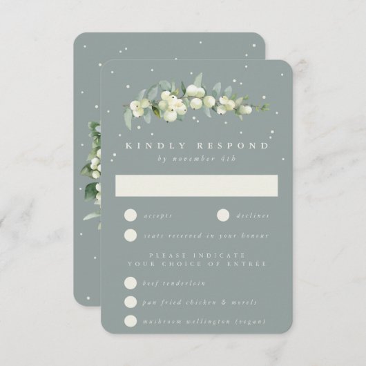 Cartons Réponse Seafoam Green Snowberry+Eucalyptus Stem Mariage (Devant / Derrière)