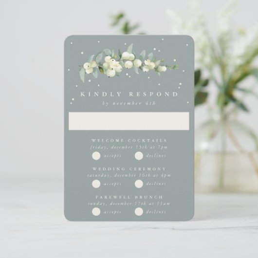 Cartons Réponse Seafoam Snowberry+Eucalyptus Mariage Multi-événeme (Debout devant)