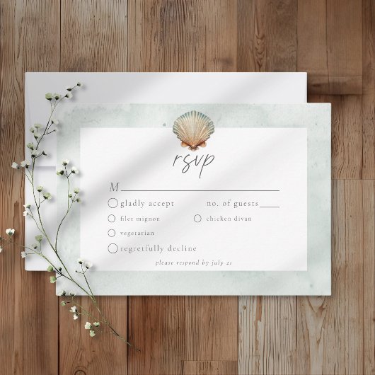 Cartons Réponse Seashell Watercolor Minimalist Beach Wedding