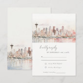 Cartons Réponse Seattle Washington Watercolor Landscape Wedding (Devant / Derrière)