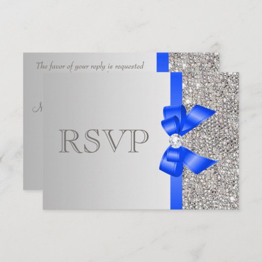Cartons Réponse Séquins d'argent Diamond Royal Blue Bow Wedding RS (Devant / Derrière)