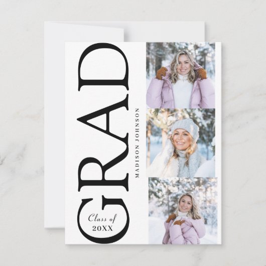 Cartons Réponse Side Typography Graduation 2026 3 Photo Party (Devant)