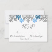 Cartons Réponse Silver Blue Snowflakes Mariage d'hiver (Devant)