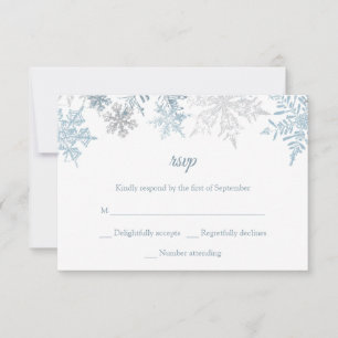 Cartons Réponse Silver Blue Snowflakes Noël Mariage d'hiver