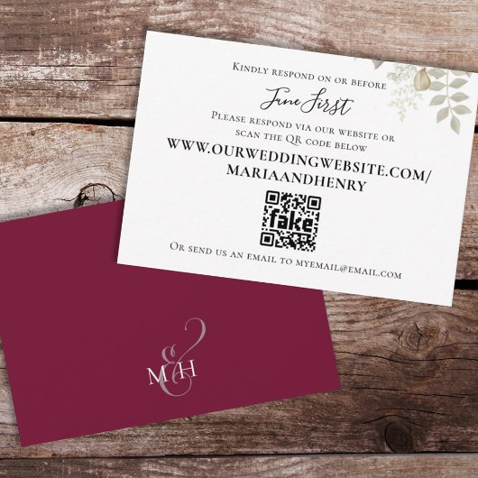 Cartons Réponse Simple aquarelle Floral Bourgogne Code QR