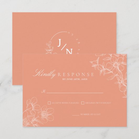 Cartons Réponse Simple Boho Chic Coral Mariage Floral (Devant / Derrière)